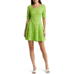 Stine Goya Cyrielle Elbow Sleeve Skater Dress in Cactus